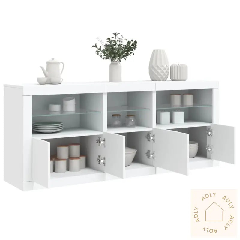 Skjenk Med Led-Lys Hvit 162X37X67 Cm