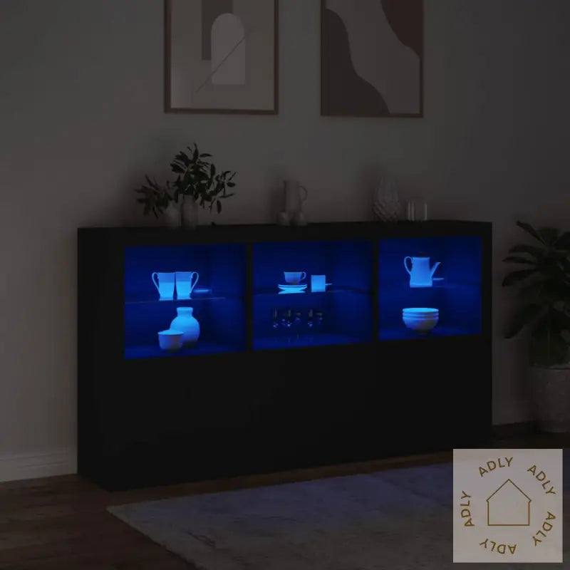 Skjenk Med Led-Lys Svart 181,5X37X100 Cm