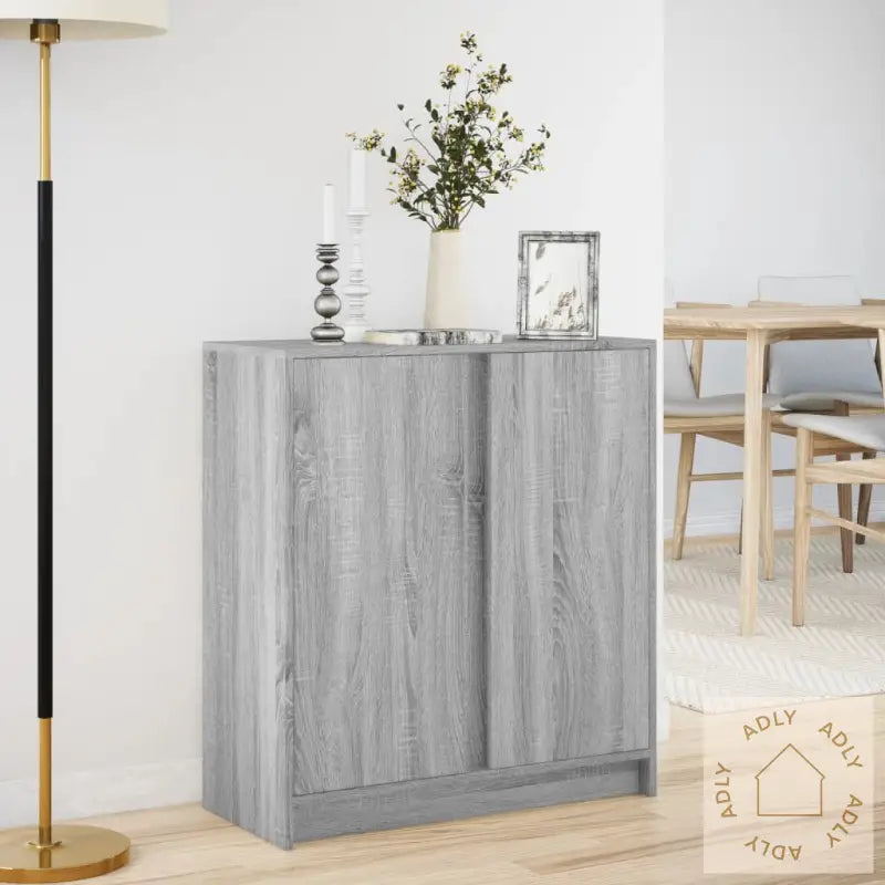 Skjenk Med Led Grå Sonoma 77X34X85 Cm Konstruert Tre
