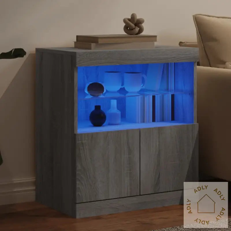 Skjenk Med Led-Lys Grå Sonoma 60X37X67 Cm