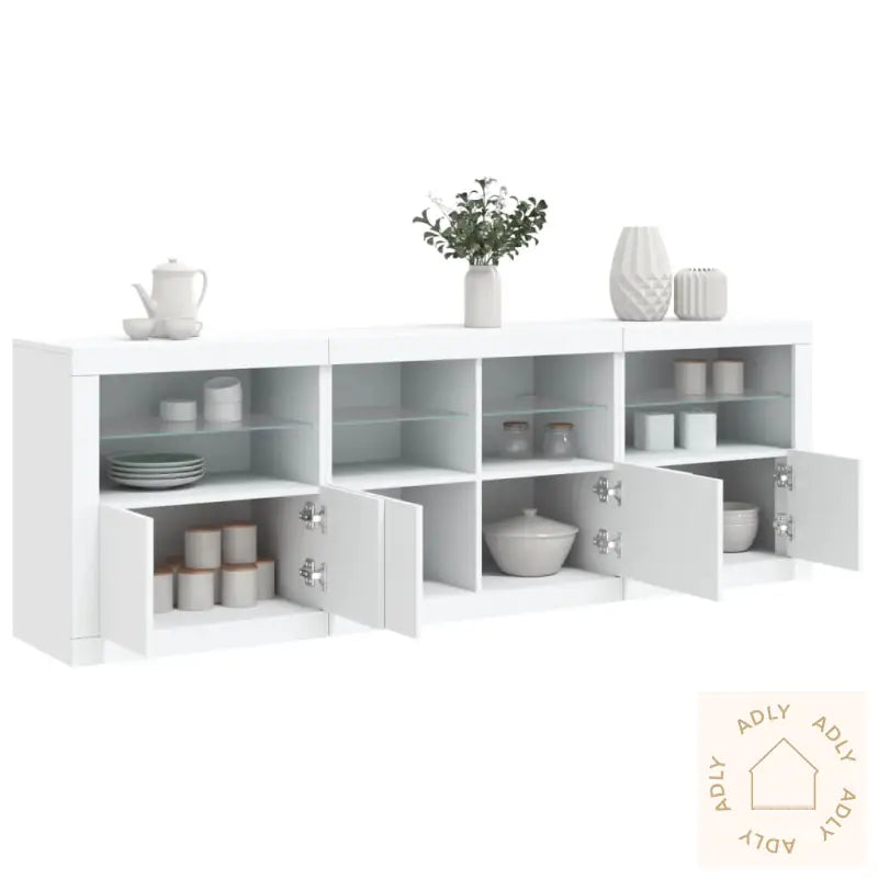 Skjenk Med Led-Lys Hvit 202X37X67 Cm