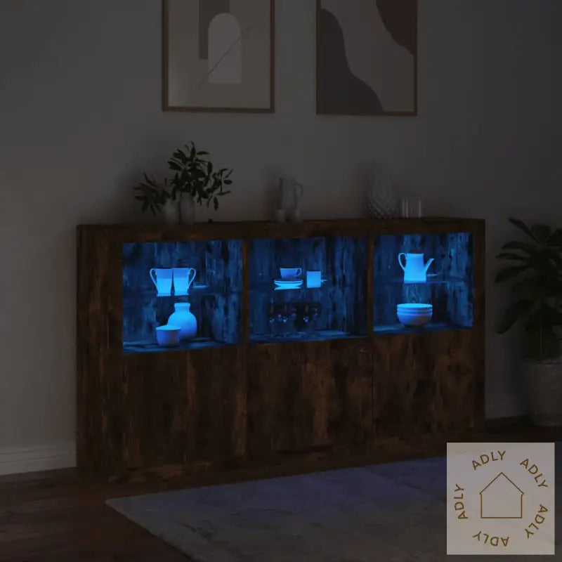 Skjenk Med Led-Lys Røkt Eik 181,5X37X100 Cm