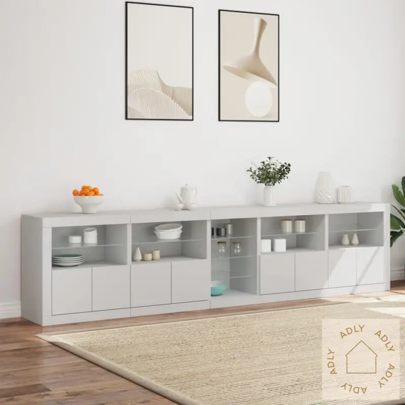 Skjenk Med Led-Lys Hvit 283X37X67 Cm