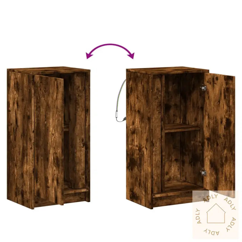 Skjenk Med Led Røkt Eik 42,5X34X85 Cm Konstruert Tre