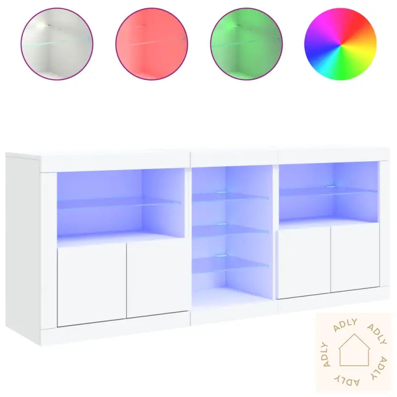 Skjenk Med Led-Lys Hvit 162X37X67 Cm