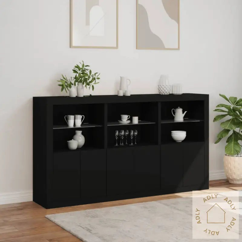 Skjenk Med Led-Lys Svart 181,5X37X100 Cm