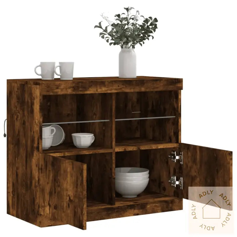 Skjenk Med Led-Lys Røkt Eik 81X37X67 Cm