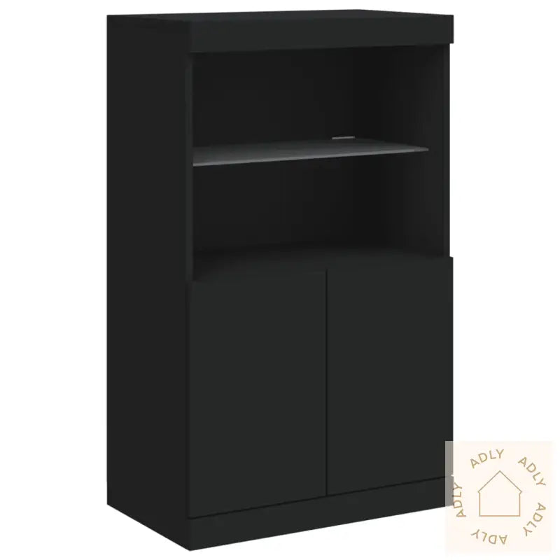 Skjenk Med Led-Lys Svart 181,5X37X100 Cm