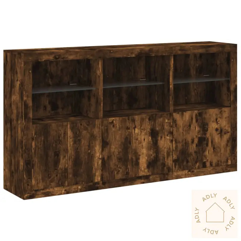 Skjenk Med Led-Lys Røkt Eik 181,5X37X100 Cm