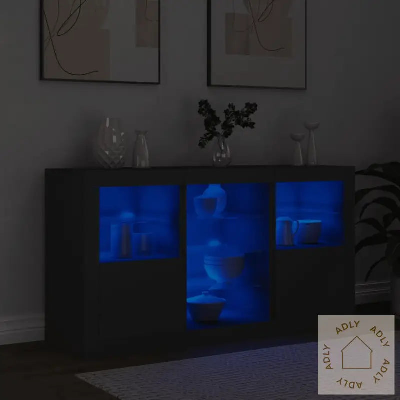 Skjenk Med Led-Lys Svart 123X37X67 Cm