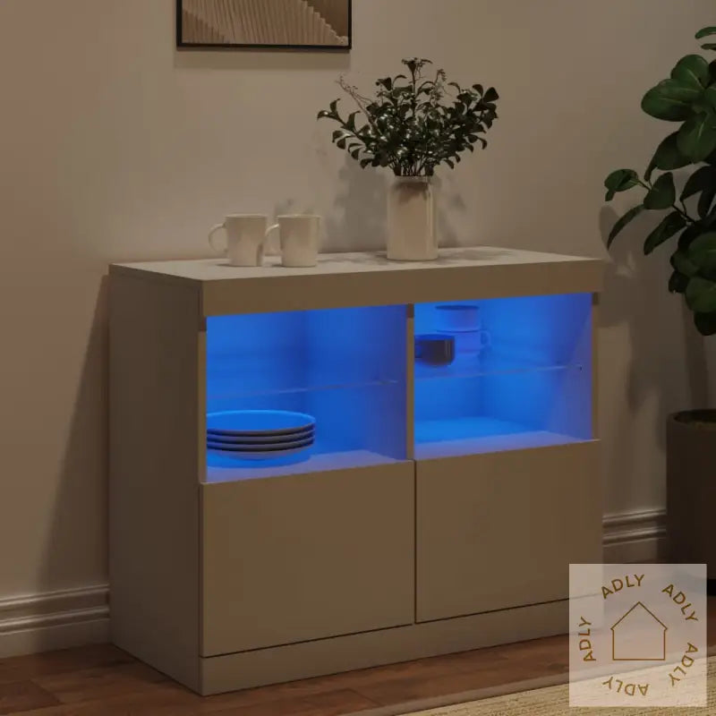 Skjenk Med Led-Lys Hvit 81X37X67 Cm