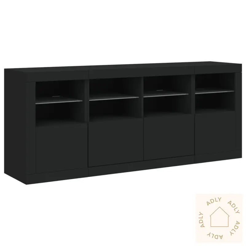 Skjenk Med Led-Lys Svart 163X37X67 Cm