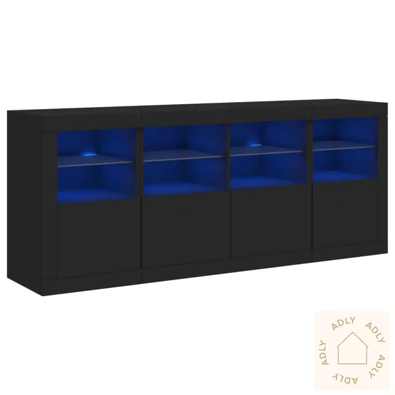 Skjenk Med Led-Lys Svart 163X37X67 Cm