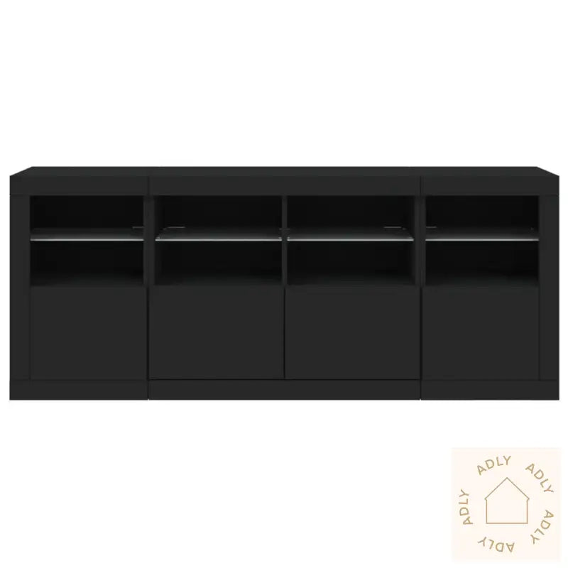 Skjenk Med Led-Lys Svart 163X37X67 Cm