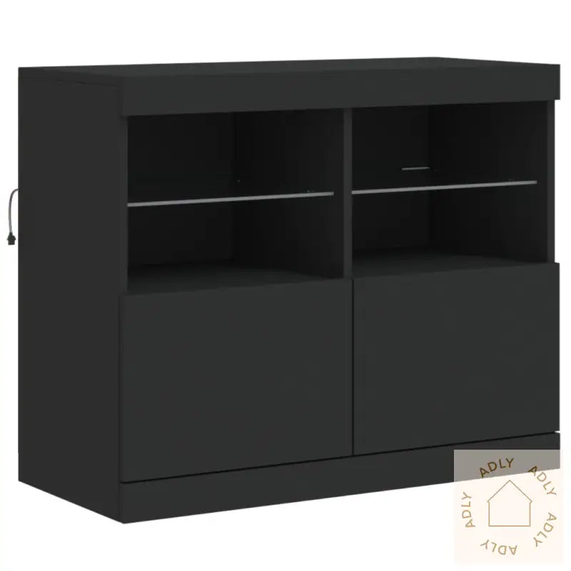 Skjenk Med Led-Lys Svart 163X37X67 Cm