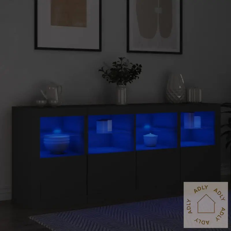 Skjenk Med Led-Lys Svart 163X37X67 Cm