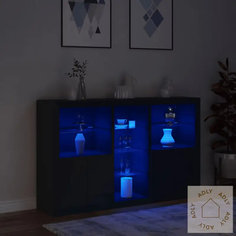 Skjenk Med Led-Lys Svart 162X37X100 Cm