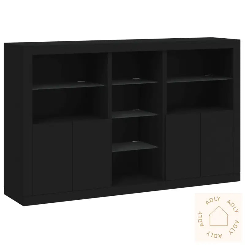 Skjenk Med Led-Lys Svart 162X37X100 Cm