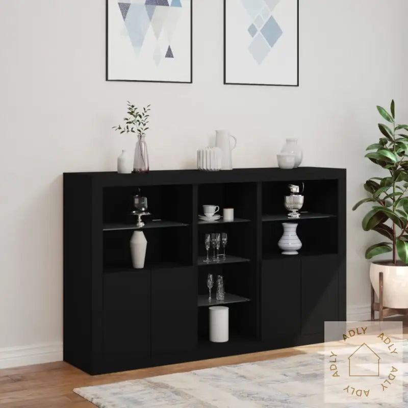 Skjenk Med Led-Lys Svart 162X37X100 Cm