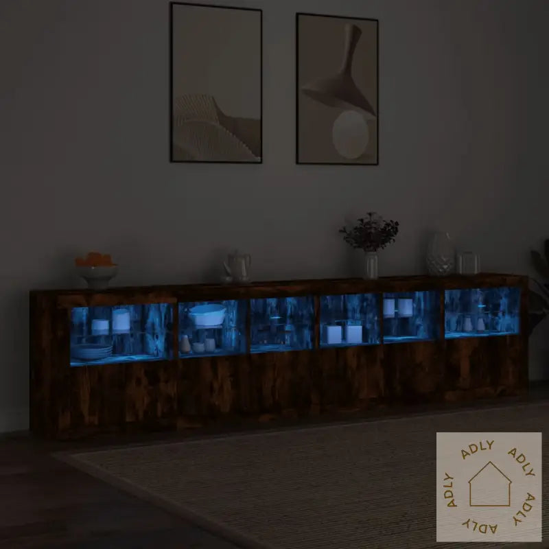 Skjenk Med Led-Lys Røkt Eik 283X37X67 Cm