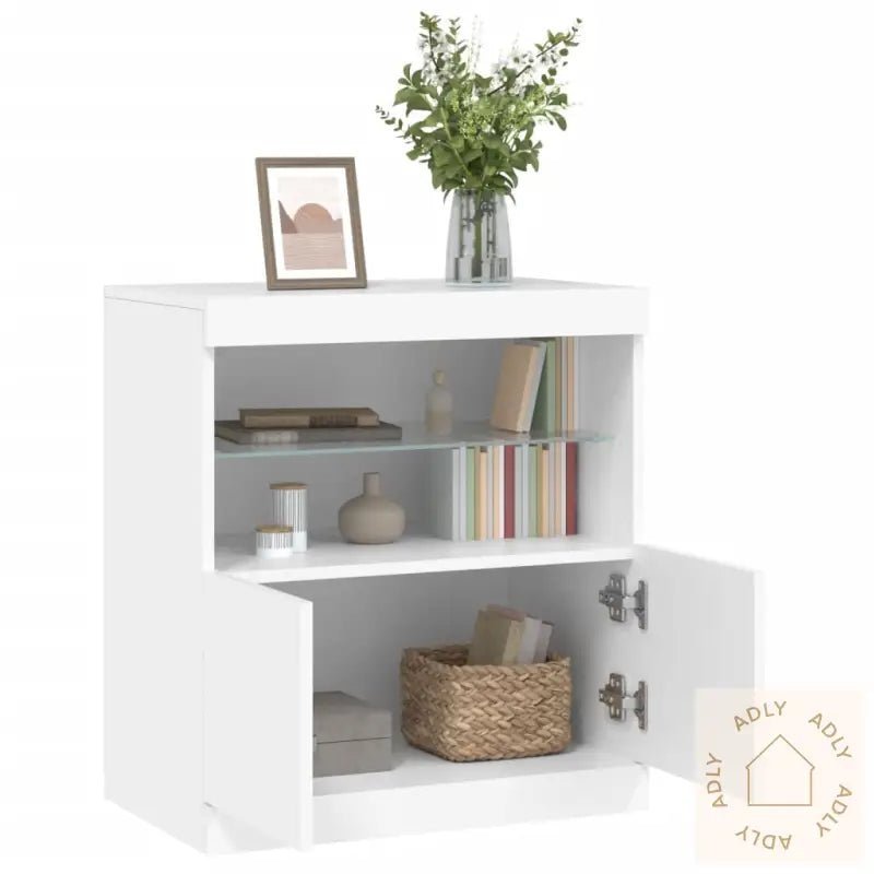 Skjenk Med Led-Lys Hvit 60X37X67 Cm