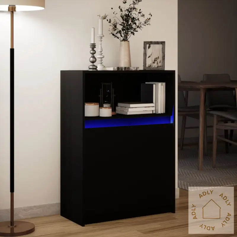 Skjenk Med Led Svart 72X34X100 Cm Konstruert Tre