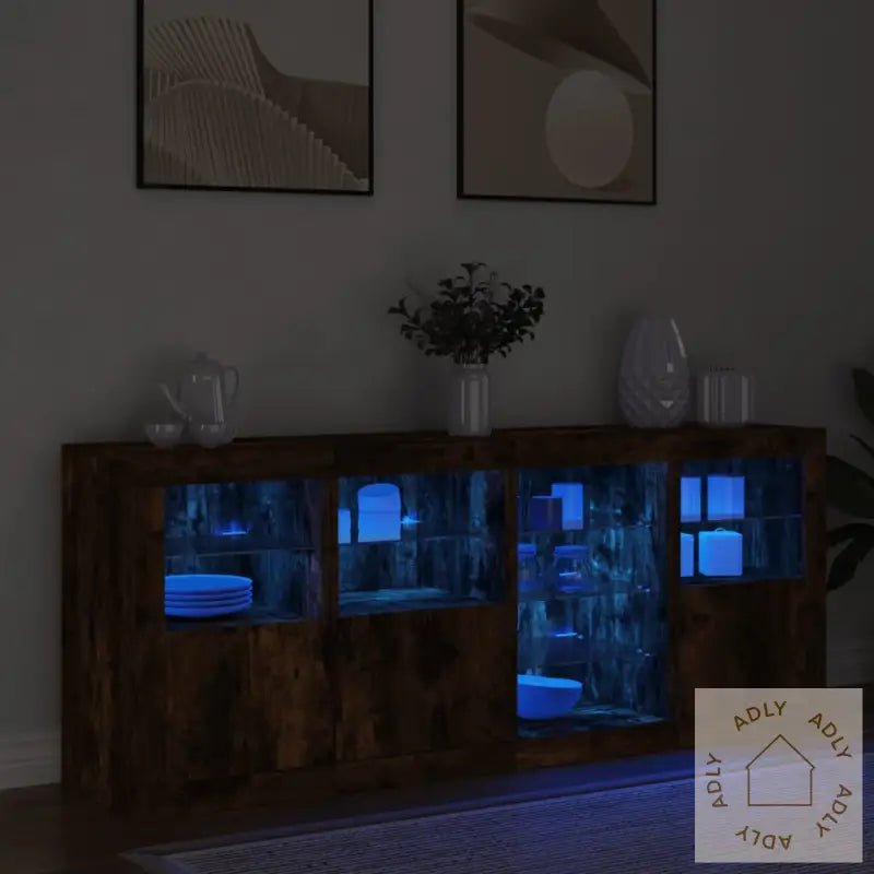 Skjenk Med Led-Lys Røkt Eik 164X37X67 Cm