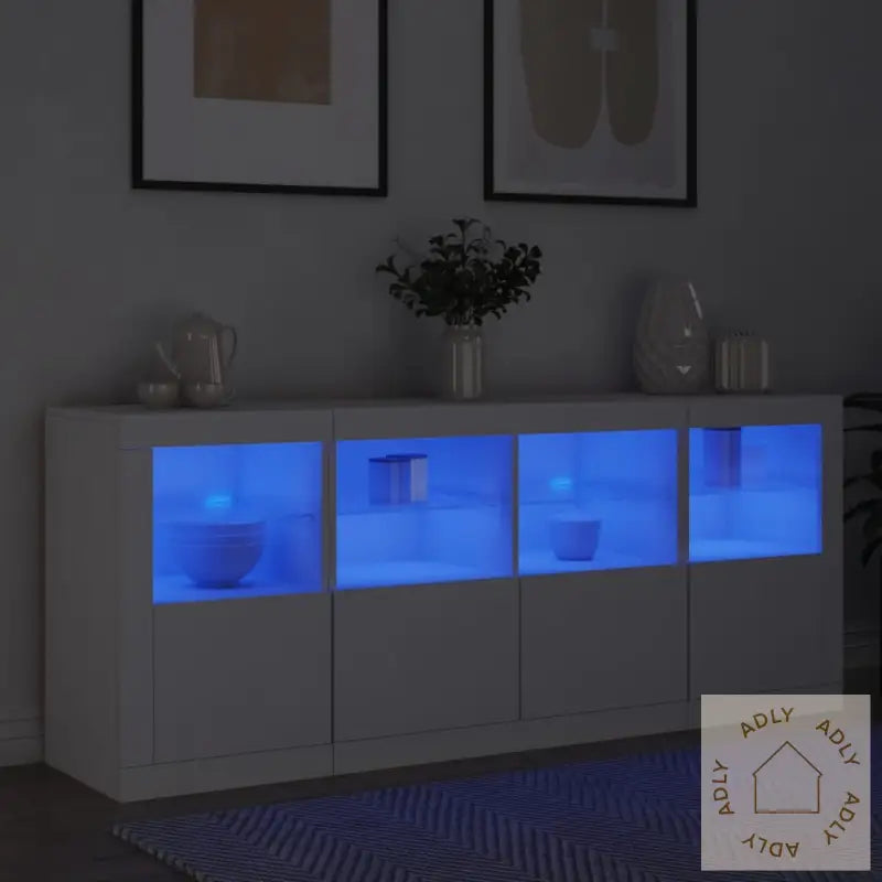 Skjenk Med Led-Lys Hvit 163X37X67 Cm