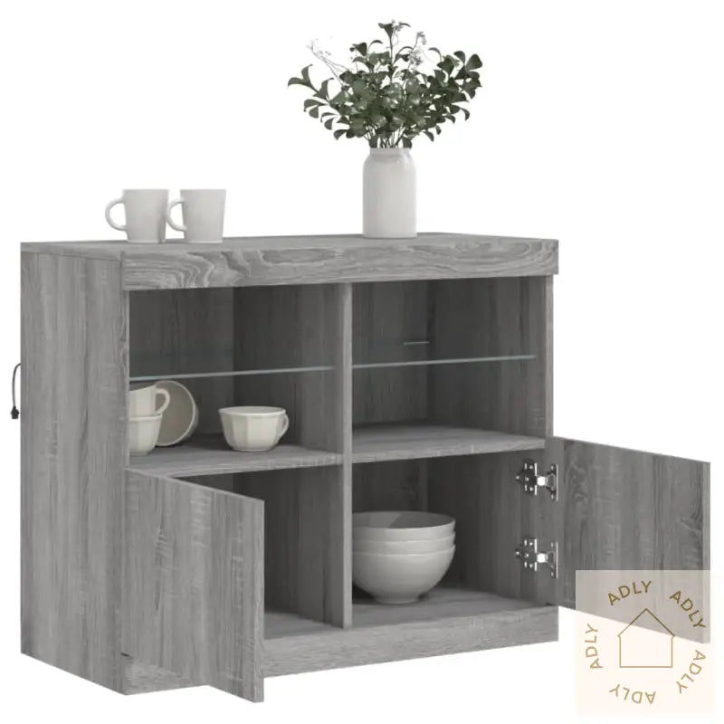 Skjenk Med Led-Lys Grå Sonoma 81X37X67 Cm