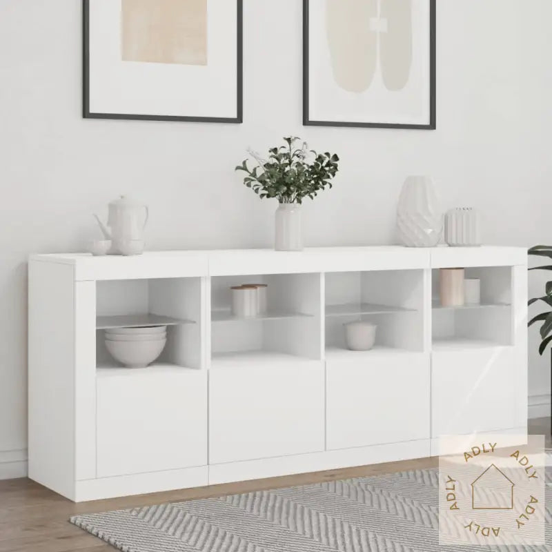 Skjenk Med Led-Lys Hvit 163X37X67 Cm