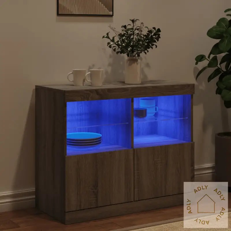 Skjenk Med Led-Lys Grå Sonoma 81X37X67 Cm