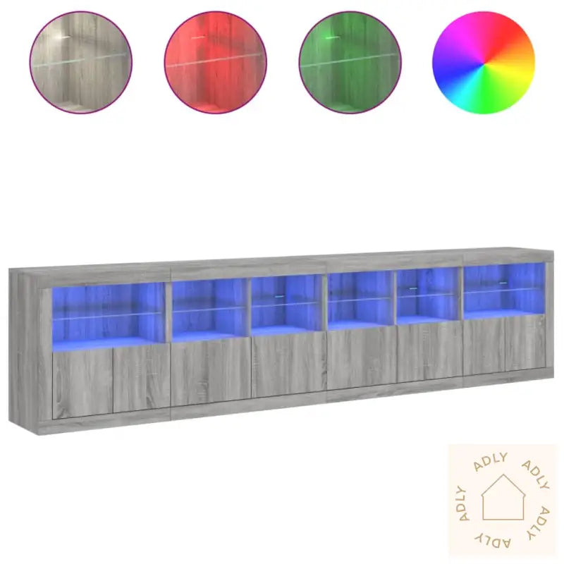 Skjenk Med Led-Lys Grå Sonoma 283X37X67 Cm