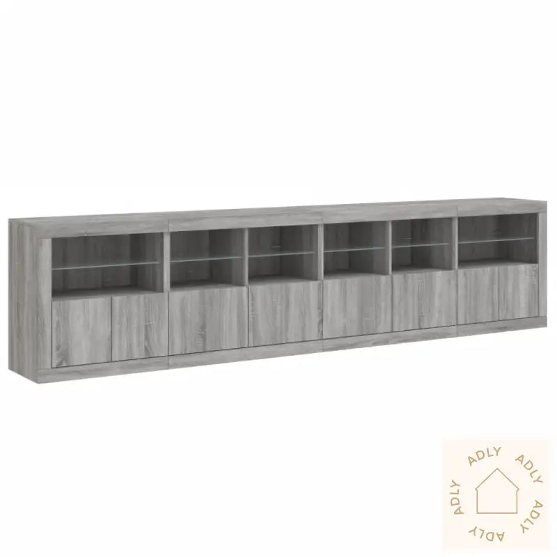 Skjenk Med Led-Lys Grå Sonoma 283X37X67 Cm