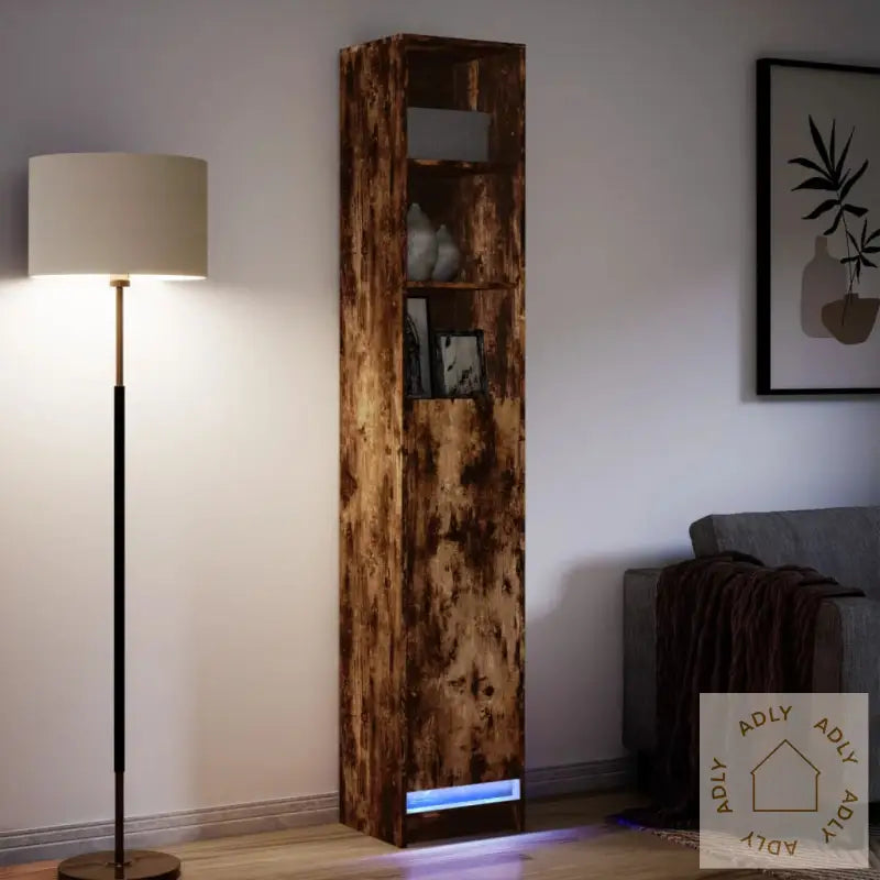 Skjenk Med Led Røkt Eik 36X32,5X200 Cm Konstruert Tre
