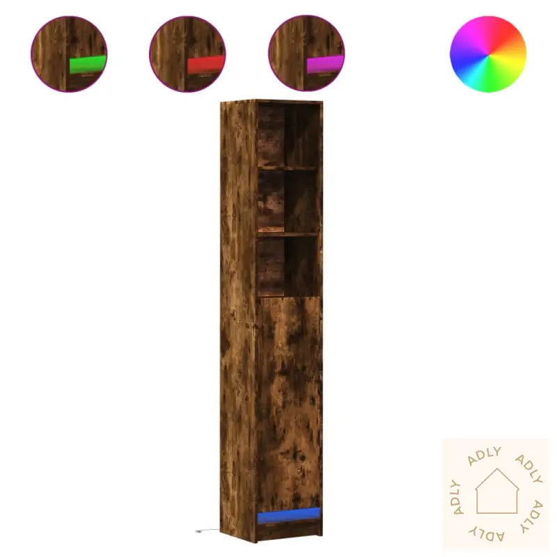 Skjenk Med Led Røkt Eik 36X32,5X200 Cm Konstruert Tre
