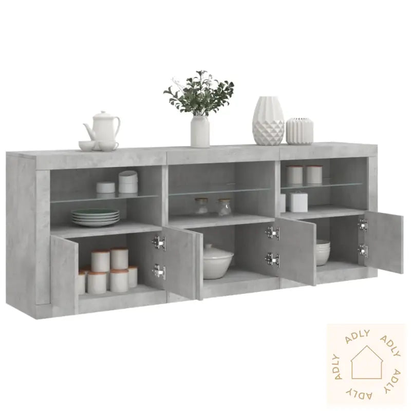 Skjenk Med Led-Lys Betonggrå 181,5X37X67 Cm