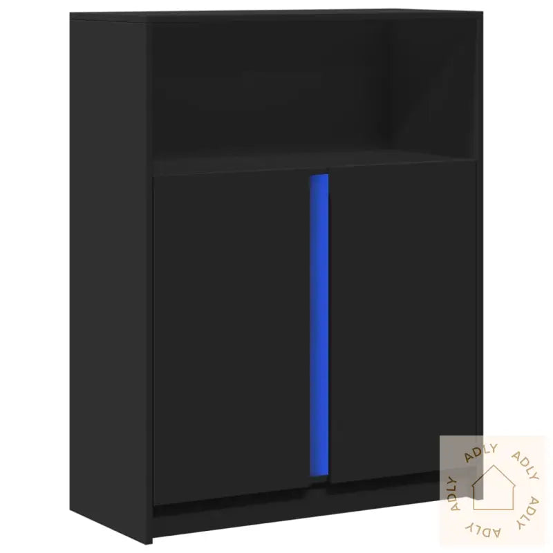 Skjenk Med Led Svart 77X34X100 Cm Konstruert Tre