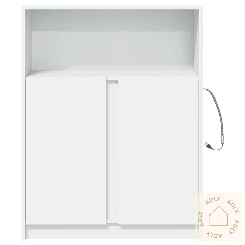 Skjenk Med Led Hvit 77X34X100 Cm Konstruert Tre