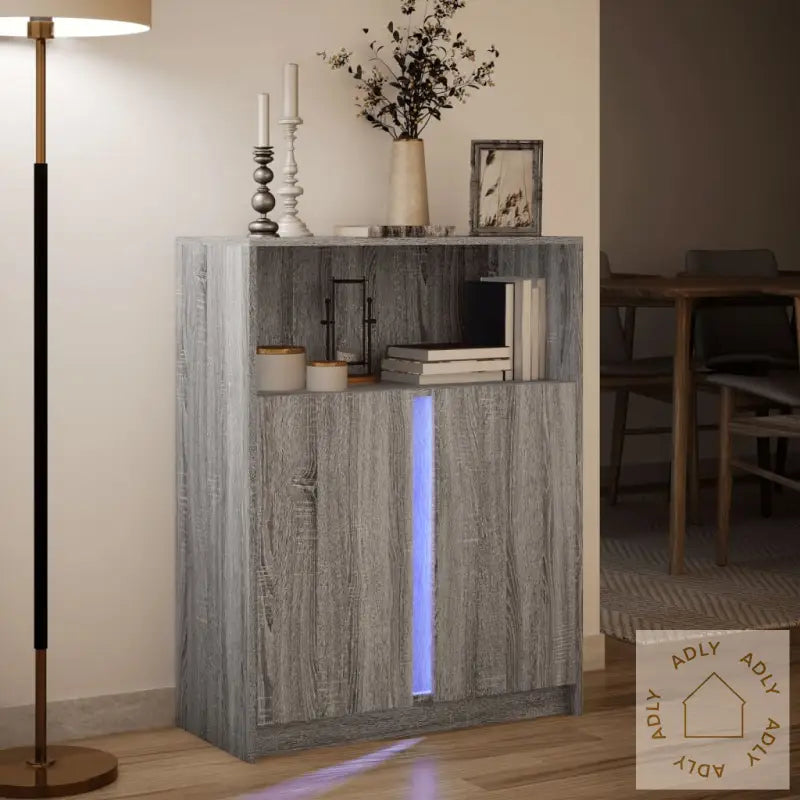 Skjenk Med Led Grå Sonoma 77X34X100 Cm Konstruert Tre