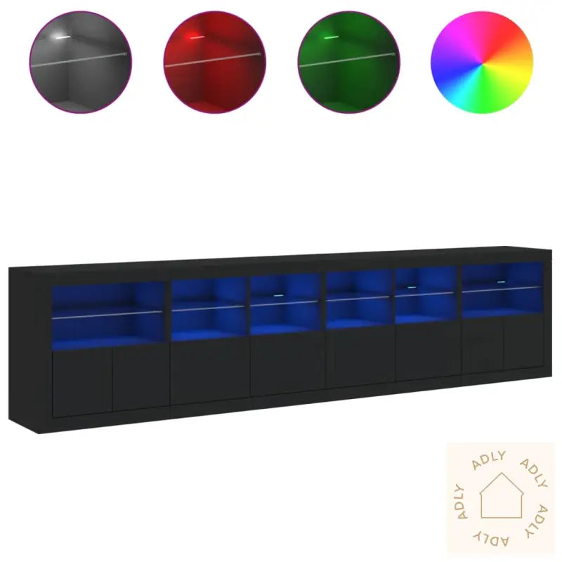 Skjenk Med Led-Lys Svart 283X37X67 Cm