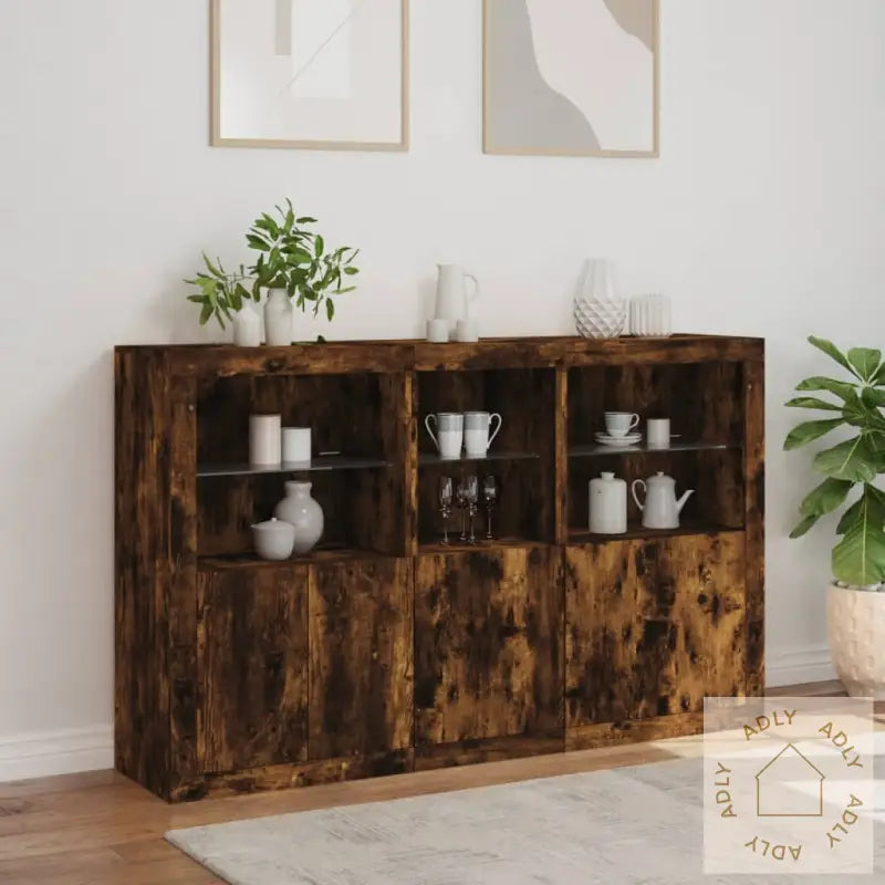 Skjenk Med Led-Lys Røkt Eik 162X37X100 Cm