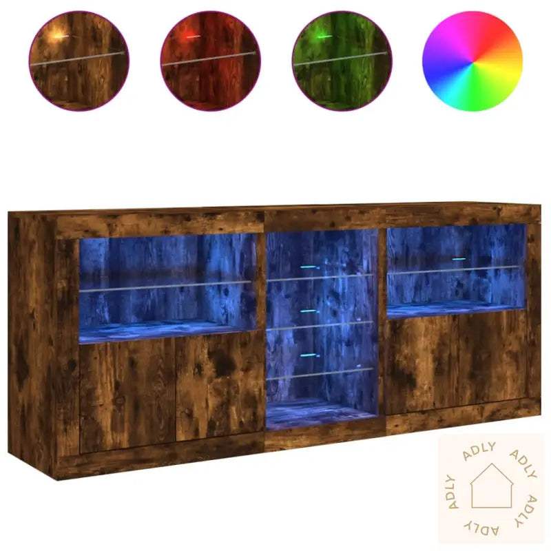 Skjenk Med Led-Lys Røkt Eik 162X37X67 Cm