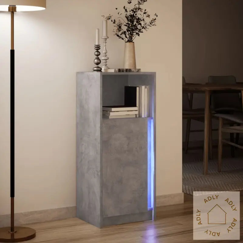 Skjenk Med Led Betonggrå 42,5X34X100 Cm Konstruert Tre