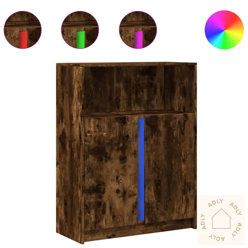 Skjenk Med Led Røkt Eik 77X34X100 Cm Konstruert Tre