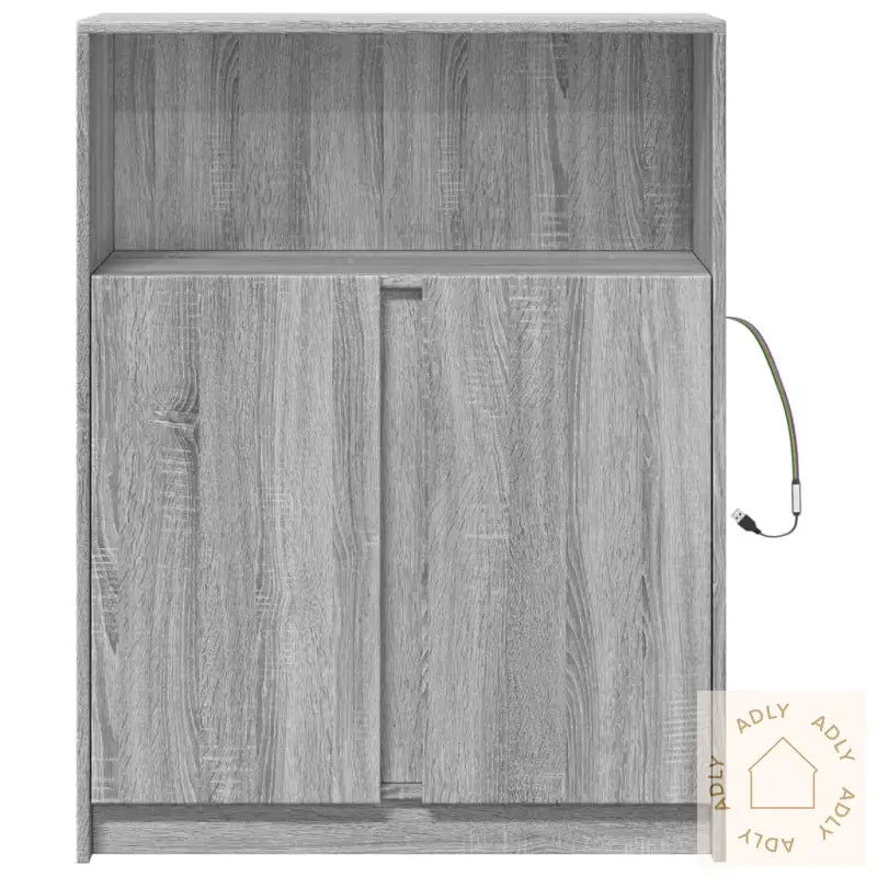 Skjenk Med Led Grå Sonoma 77X34X100 Cm Konstruert Tre