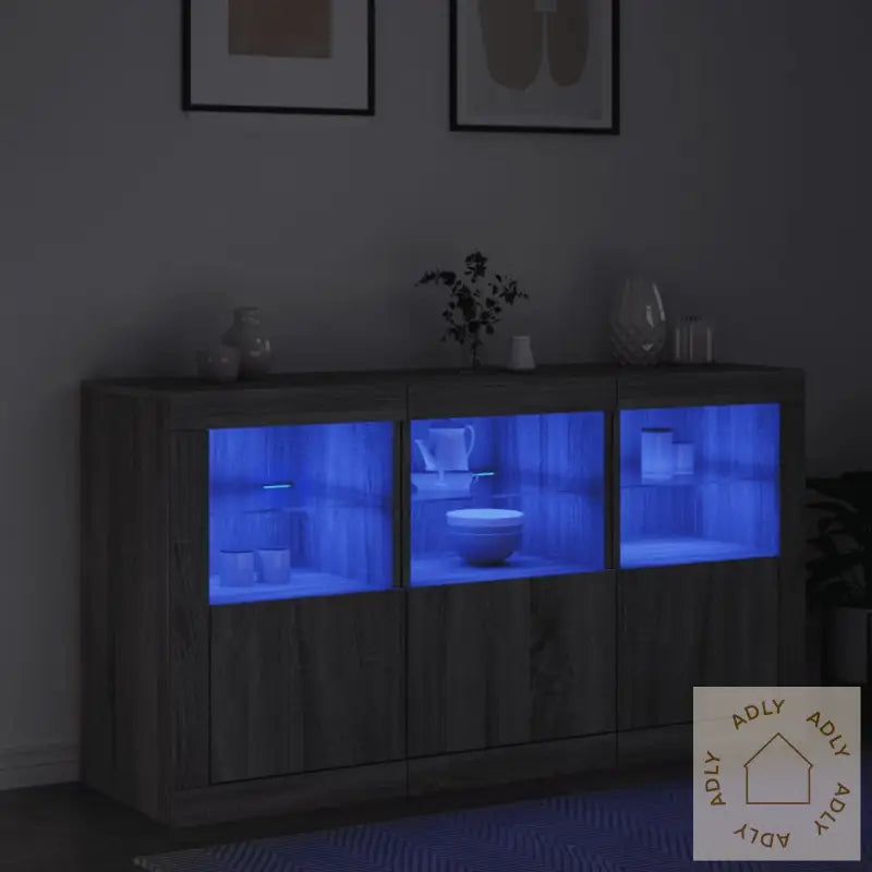 Skjenk Med Led-Lys Grå Sonoma 123X37X67 Cm