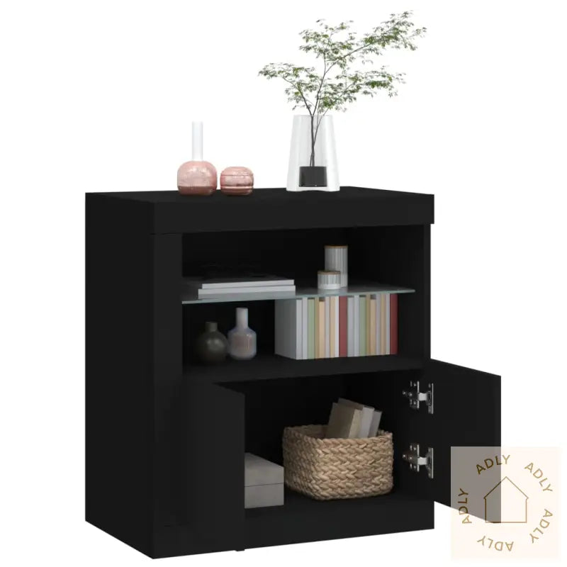 Skjenk Med Led-Lys Svart 60,5X37X67 Cm