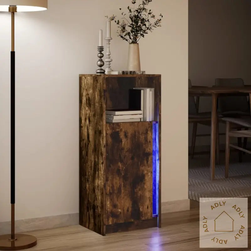 Skjenk Med Led Røkt Eik 42,5X34X100 Cm Konstruert Tre