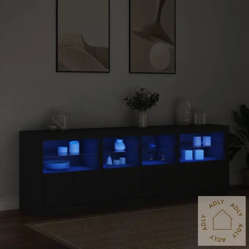 Skjenk Med Led-Lys Svart 202X37X67 Cm