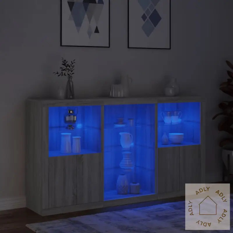 Skjenk Med Led-Lys Grå Sonoma 181,5X37X100 Cm